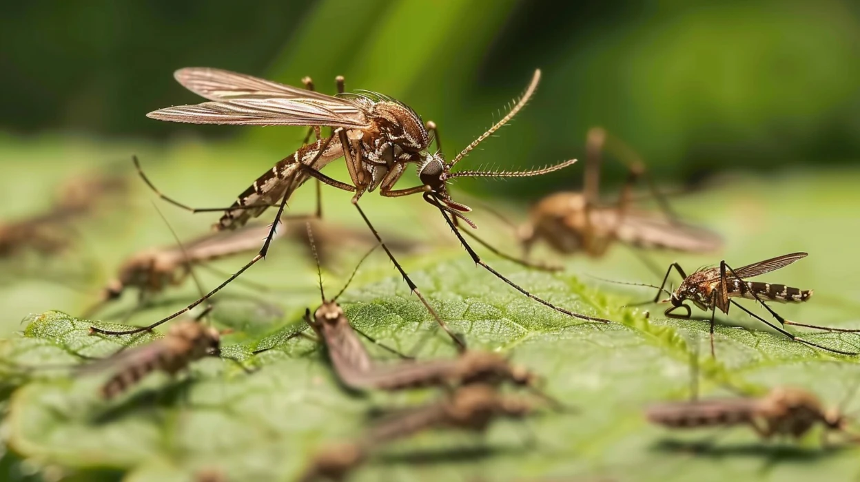 Close up on mosquitoes in nature